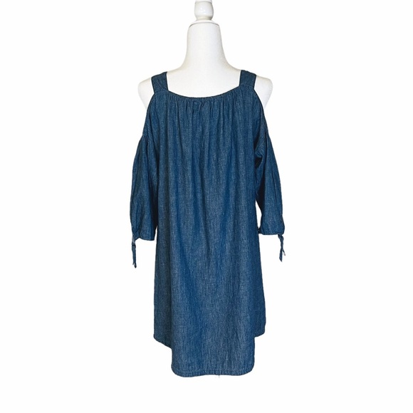 Madewell Chambray Cold-Shoulder Linen/Cotton Blend Denim Dress Size Small - Picture 3 of 9